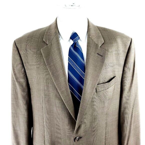 Lauren Ralph Lauren Wool 2 Button Blazer 44R Tan Glen Plaid Windowpane Blue - Picture 1 of 12